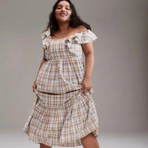 MADEWELL Plaid Ruffle Shoulder Maxi Dress